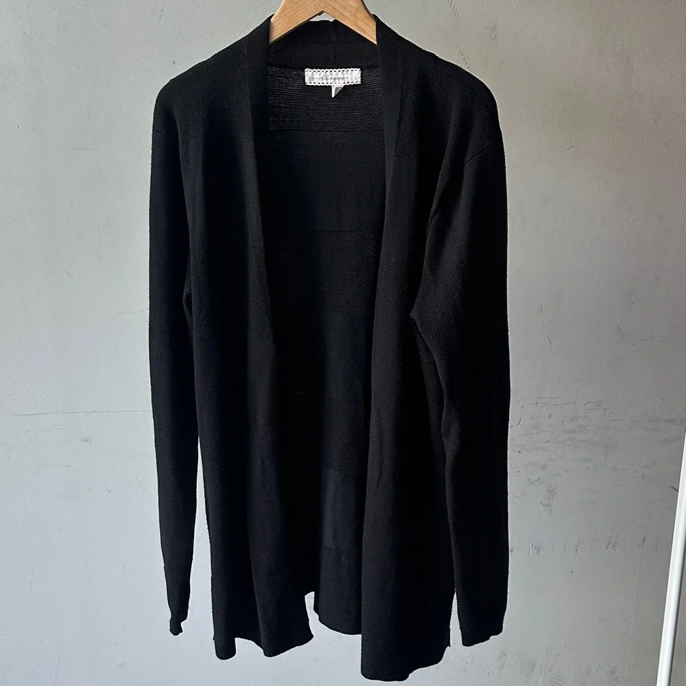 Pointelle Black Open Front Cardigan